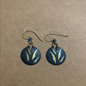 Holly Yashi niobium earrings! Retired style!Artistic Blue, Gold Unique earrings!
